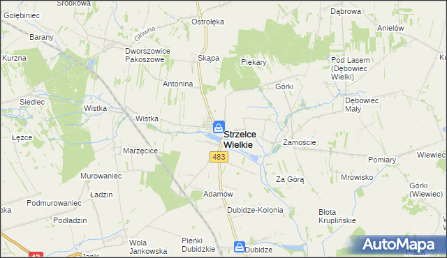 mapa Strzelce Wielkie powiat pajęczański, Strzelce Wielkie powiat pajęczański na mapie Targeo