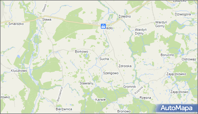 mapa Sucha gmina Połczyn-Zdrój, Sucha gmina Połczyn-Zdrój na mapie Targeo
