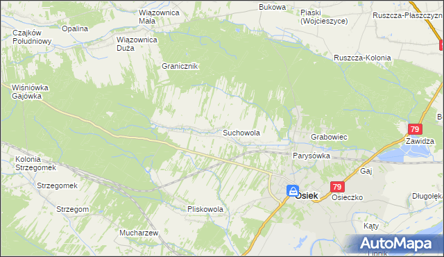 mapa Suchowola gmina Osiek, Suchowola gmina Osiek na mapie Targeo