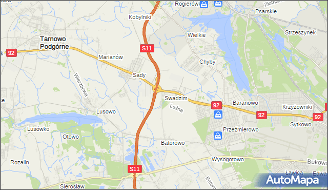 mapa Swadzim gmina Tarnowo Podgórne, Swadzim gmina Tarnowo Podgórne na mapie Targeo