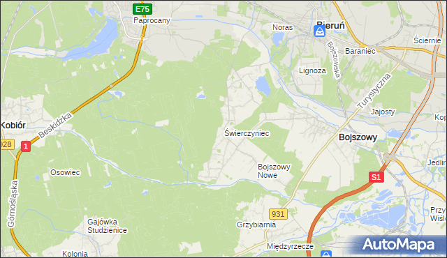 mapa Świerczyniec gmina Bojszowy, Świerczyniec gmina Bojszowy na mapie Targeo