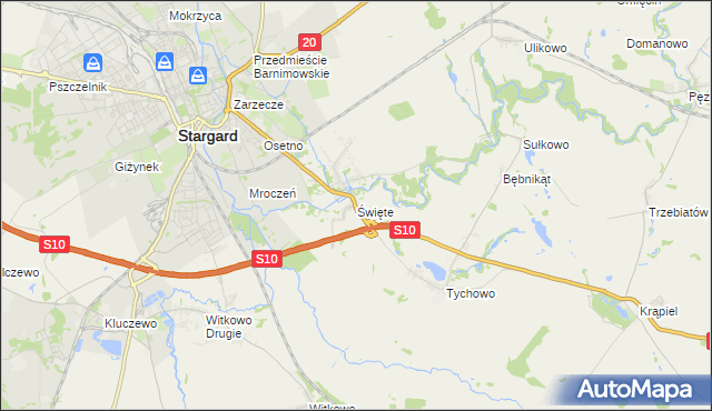 mapa Święte gmina Stargard, Święte gmina Stargard na mapie Targeo