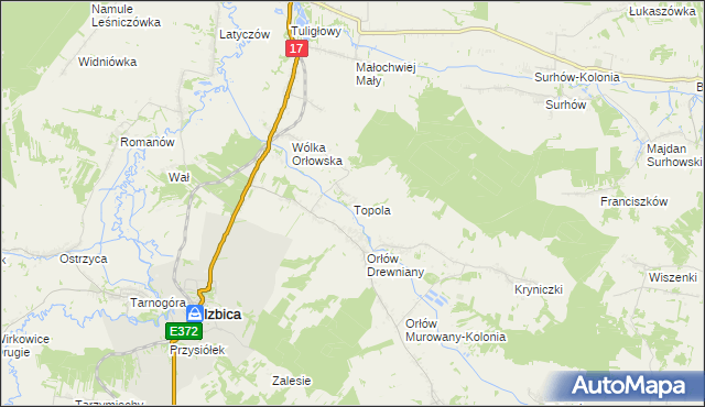 mapa Topola gmina Izbica, Topola gmina Izbica na mapie Targeo