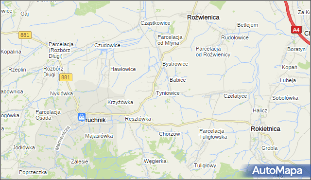 mapa Tyniowice, Tyniowice na mapie Targeo