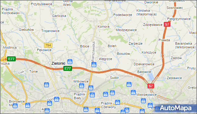 mapa Węgrzce gmina Zielonki, Węgrzce gmina Zielonki na mapie Targeo