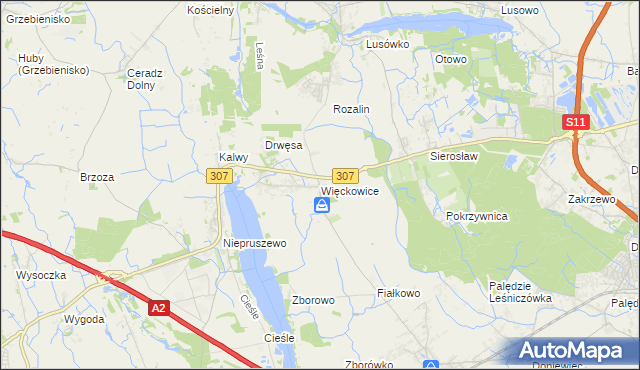 mapa Więckowice gmina Dopiewo, Więckowice gmina Dopiewo na mapie Targeo