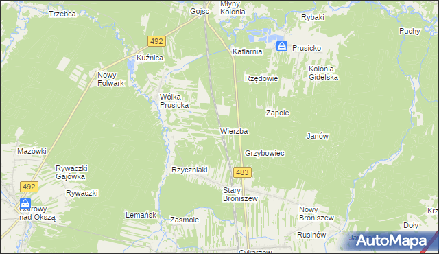 mapa Wierzba gmina Nowa Brzeźnica, Wierzba gmina Nowa Brzeźnica na mapie Targeo