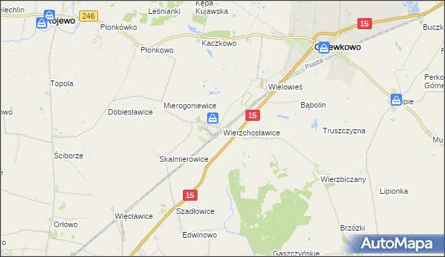 mapa Wierzchosławice gmina Gniewkowo, Wierzchosławice gmina Gniewkowo na mapie Targeo