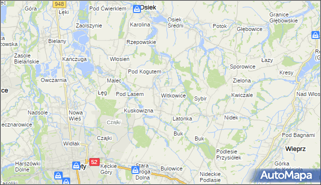 mapa Witkowice gmina Kęty, Witkowice gmina Kęty na mapie Targeo