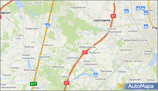 mapa Władysławów gmina Lesznowola, Władysławów gmina Lesznowola na mapie Targeo