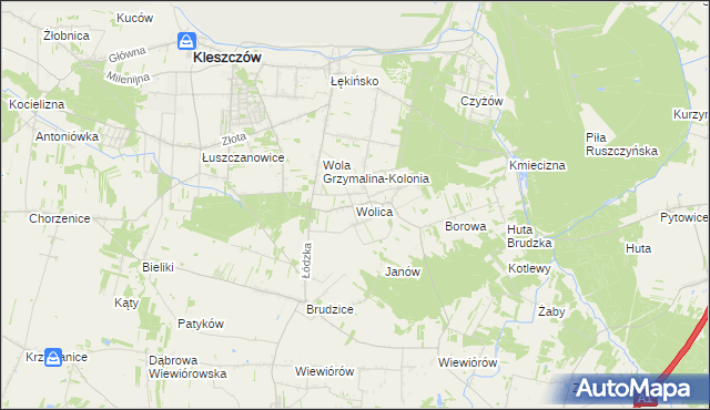 mapa Wolica gmina Kleszczów, Wolica gmina Kleszczów na mapie Targeo
