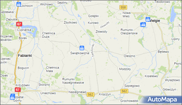 mapa Zaduszniki gmina Wielgie, Zaduszniki gmina Wielgie na mapie Targeo