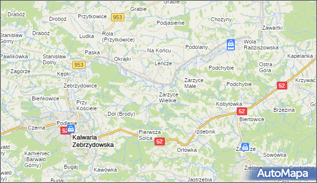 mapa Zarzyce Wielkie, Zarzyce Wielkie na mapie Targeo