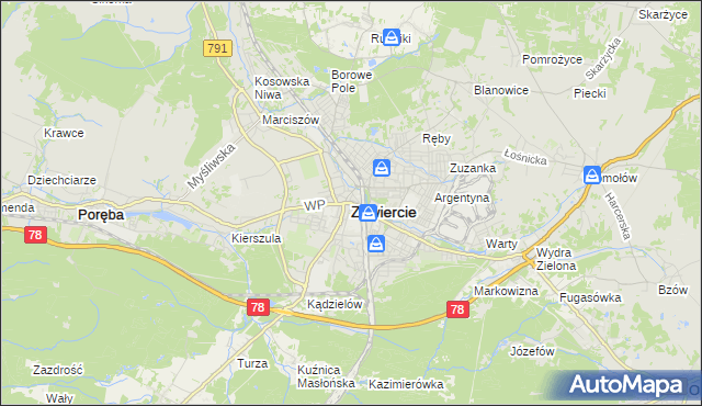 mapa Zawiercie, Zawiercie na mapie Targeo