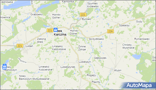 mapa Zimne Zdroje gmina Nowa Karczma, Zimne Zdroje gmina Nowa Karczma na mapie Targeo