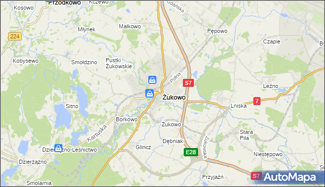 mapa Żukowo powiat kartuski, Żukowo powiat kartuski na mapie Targeo