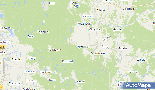 mapa Niwiska powiat kolbuszowski, Niwiska powiat kolbuszowski na mapie Targeo