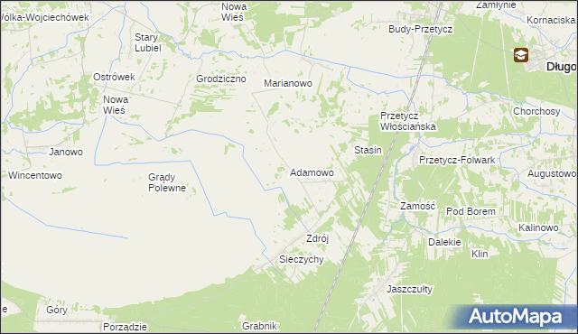 mapa Adamowo gmina Długosiodło, Adamowo gmina Długosiodło na mapie Targeo