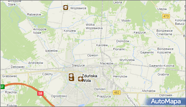 mapa Beniaminów gmina Zduńska Wola, Beniaminów gmina Zduńska Wola na mapie Targeo