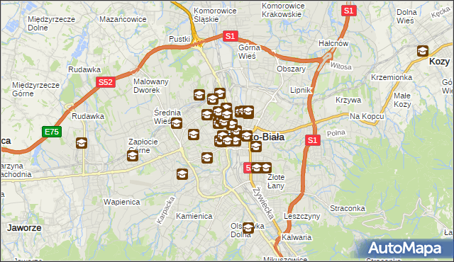 mapa Bielsko-Białej, Bielsko-Biała na mapie Targeo