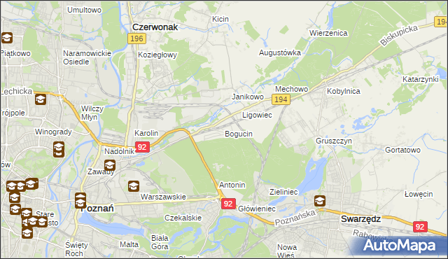 mapa Bogucin gmina Swarzędz, Bogucin gmina Swarzędz na mapie Targeo