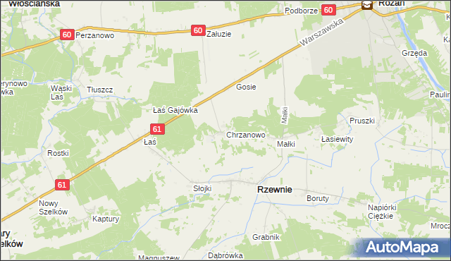 mapa Chrzanowo gmina Rzewnie, Chrzanowo gmina Rzewnie na mapie Targeo