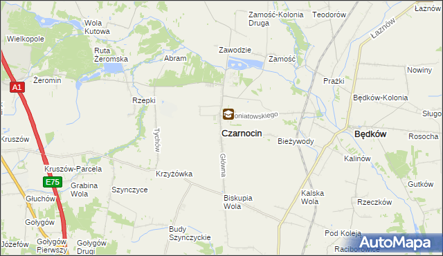 mapa Czarnocin powiat piotrkowski, Czarnocin powiat piotrkowski na mapie Targeo