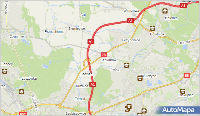 mapa Czekanów gmina Zbrosławice, Czekanów gmina Zbrosławice na mapie Targeo
