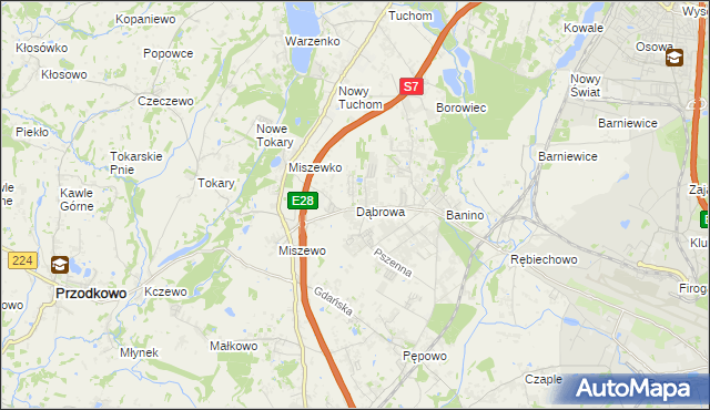 mapa Dąbrowa gmina Żukowo, Dąbrowa gmina Żukowo na mapie Targeo
