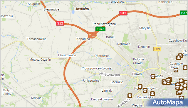 mapa Dąbrowica gmina Jastków, Dąbrowica gmina Jastków na mapie Targeo