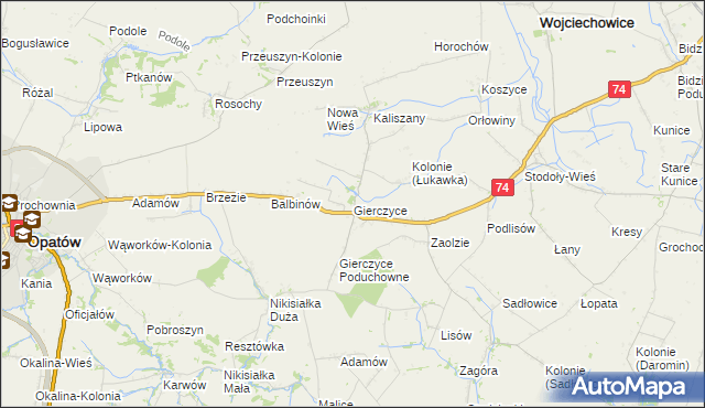 mapa Gierczyce gmina Wojciechowice, Gierczyce gmina Wojciechowice na mapie Targeo