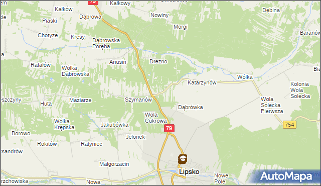 mapa Gołębiów gmina Lipsko, Gołębiów gmina Lipsko na mapie Targeo