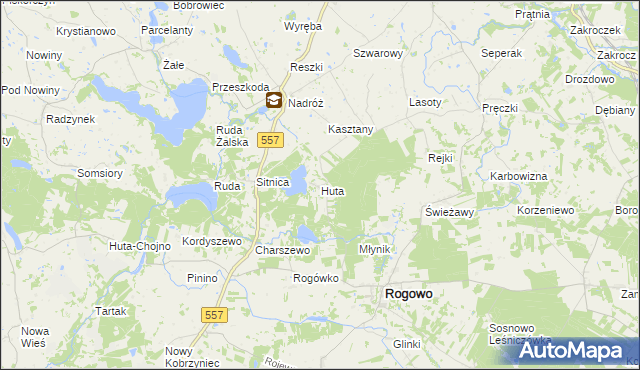 mapa Huta gmina Rogowo, Huta gmina Rogowo na mapie Targeo
