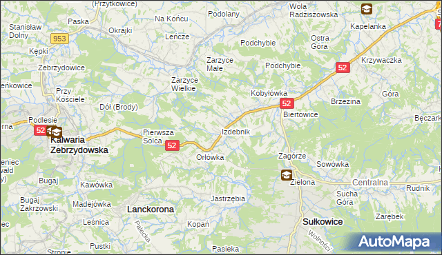 mapa Izdebnik gmina Lanckorona, Izdebnik gmina Lanckorona na mapie Targeo