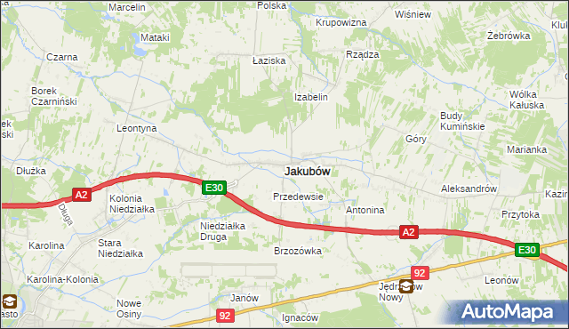 mapa Jakubów powiat miński, Jakubów powiat miński na mapie Targeo
