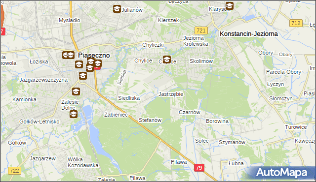 mapa Jastrzębie gmina Piaseczno, Jastrzębie gmina Piaseczno na mapie Targeo