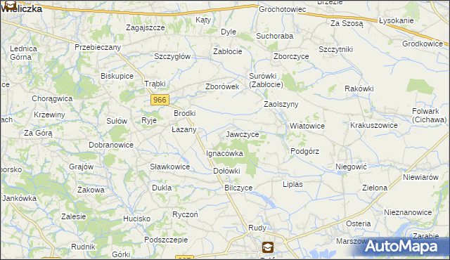 mapa Jawczyce gmina Biskupice, Jawczyce gmina Biskupice na mapie Targeo