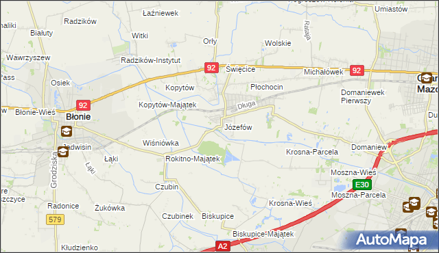 mapa Józefów gmina Ożarów Mazowiecki, Józefów gmina Ożarów Mazowiecki na mapie Targeo
