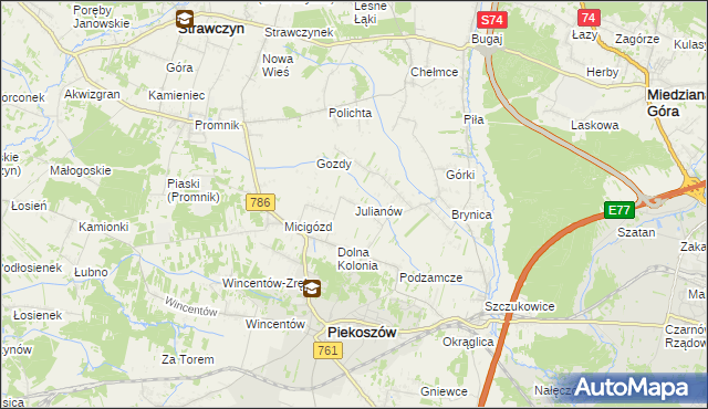 mapa Julianów gmina Piekoszów, Julianów gmina Piekoszów na mapie Targeo