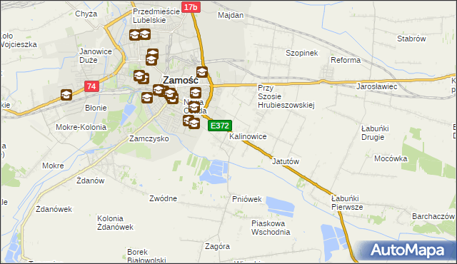 mapa Kalinowice gmina Zamość, Kalinowice gmina Zamość na mapie Targeo