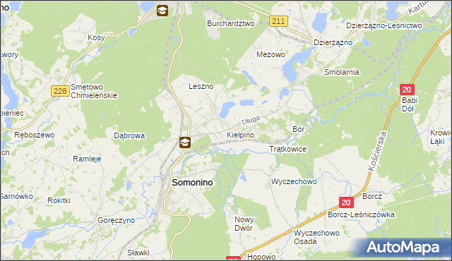 mapa Kiełpino gmina Kartuzy, Kiełpino gmina Kartuzy na mapie Targeo