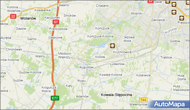 mapa Kosów gmina Kowala, Kosów gmina Kowala na mapie Targeo