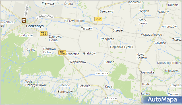 mapa Krajków gmina Pawłów, Krajków gmina Pawłów na mapie Targeo