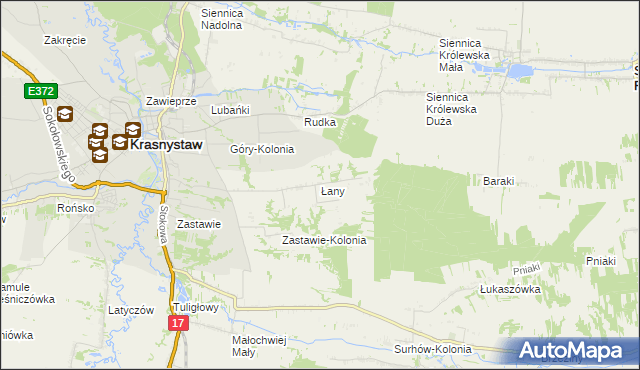 mapa Łany gmina Krasnystaw, Łany gmina Krasnystaw na mapie Targeo