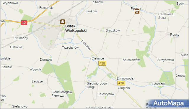 mapa Leonów gmina Borek Wielkopolski, Leonów gmina Borek Wielkopolski na mapie Targeo