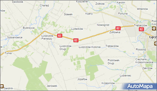 mapa Łuszczów-Kolonia gmina Łęczna, Łuszczów-Kolonia gmina Łęczna na mapie Targeo