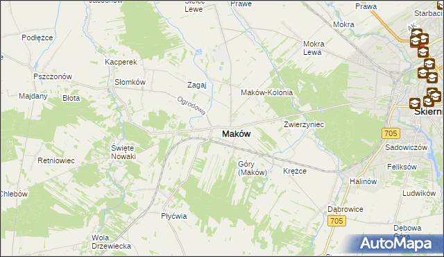 mapa Maków powiat skierniewicki, Maków powiat skierniewicki na mapie Targeo