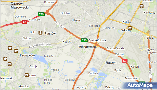 mapa Michałowice powiat pruszkowski, Michałowice powiat pruszkowski na mapie Targeo
