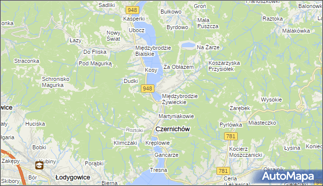 mapa Międzybrodzie Żywieckie, Międzybrodzie Żywieckie na mapie Targeo