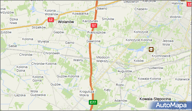 mapa Młodocin Większy, Młodocin Większy na mapie Targeo